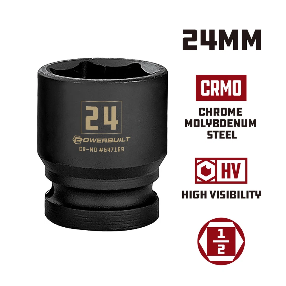 Powerbuilt 1/2 Inch Drive x 24 MM 6 Point Impact Socket - 647169 - Image 2 of 4