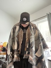 Vintage Poncho Cape Fringe Blanket Coat Art Pattern Throw size 50 x 60