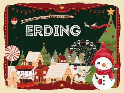Holzschild 30x40 cm Weihnachtsgrüße aus Erding Weihnachten Deko Geschenk Holz Sc