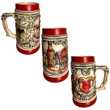 Vintage 50's West German Beer Stein Mug Rothenburg Ceramic Colorful Town NEW