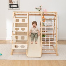 9in1 Slide and Climbing Wall for Toddlers 3 Wooden Indoor Play 176 lbs Capacity