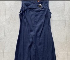 Tory Burch*Sleeveless Navy Blue Sheath Dress Silver Logo Pin Button *Size 10
