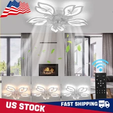 Ceiling Fan 6 Speeds 3 Light Color Flush Mount Lights Remote Control White Home