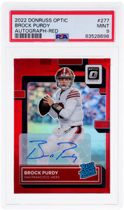 2022 Donruss Optic Brock Purdy Rated Rookie Auto Red #277 /75 PSA 9 Rookie RC