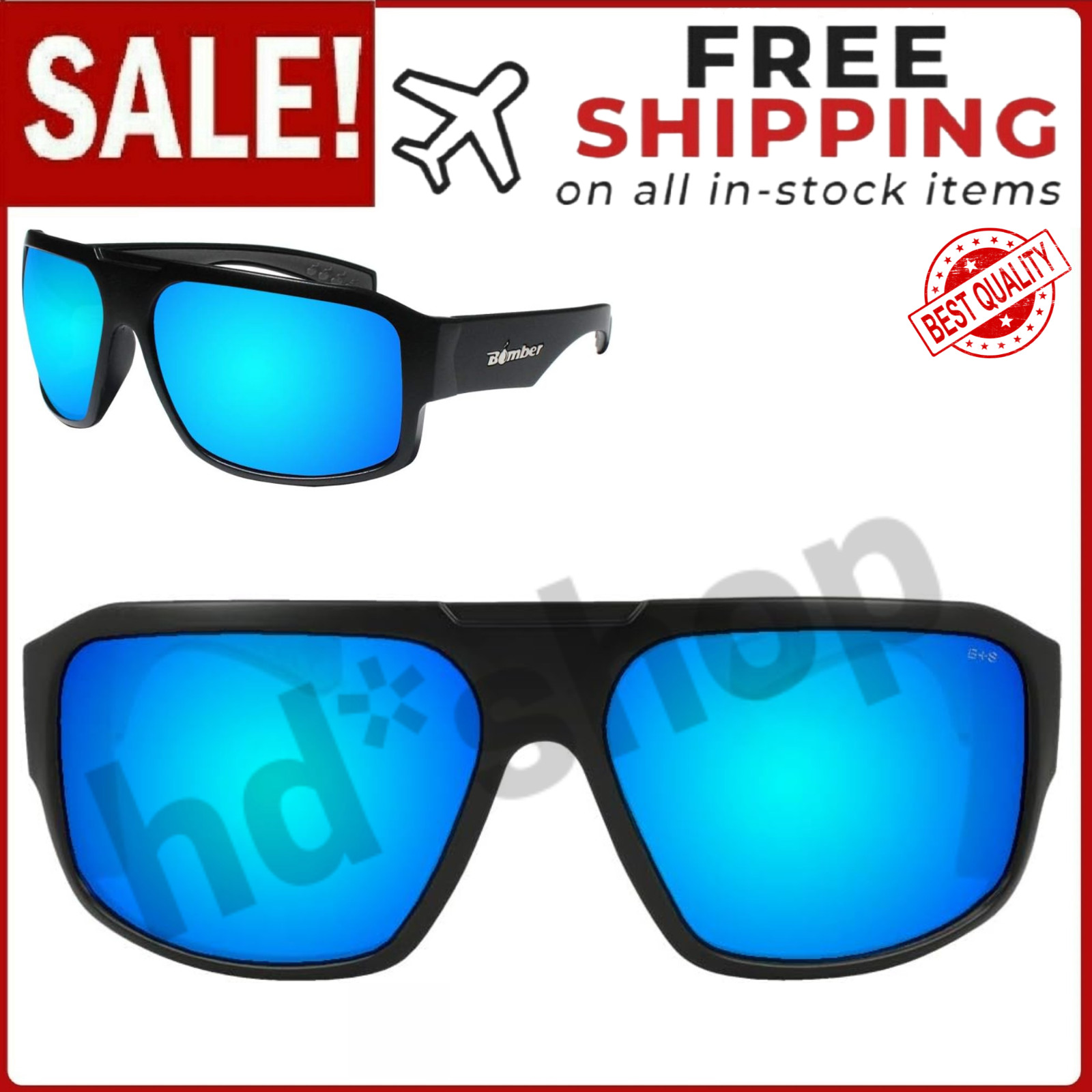 Bomber Mens Safety Sunglasses, Matte Black Frame with Ice Bl