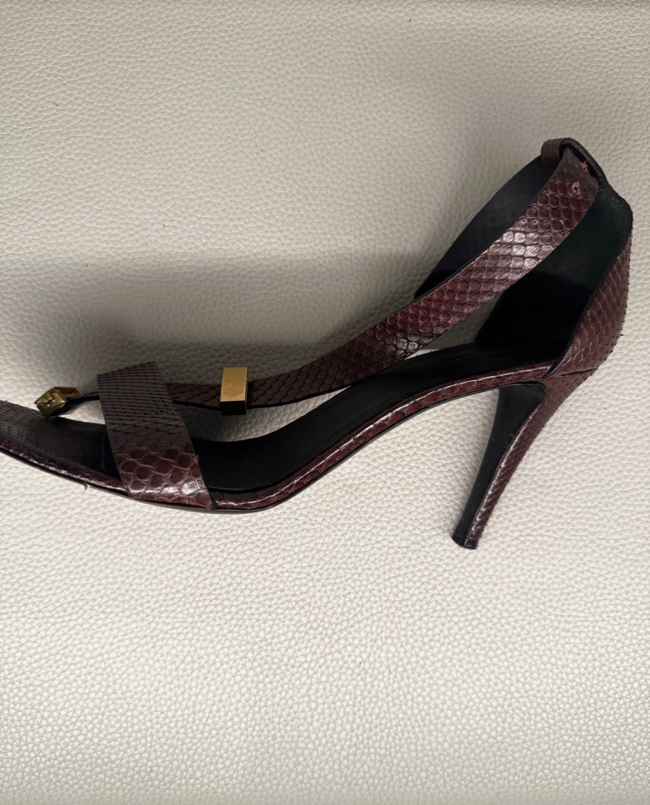 Celine Brown / Oxblood Python Snakeskin Sandal He… - image 5