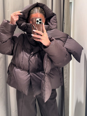 Zara Water Repellent And Windproof Feather Down Jacket Brown Size M 4749/820 New