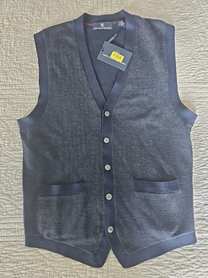 Hart Schaffner Marx Button Up Sweater Vest Mens M Navy Fine Merino Wool 150$ New