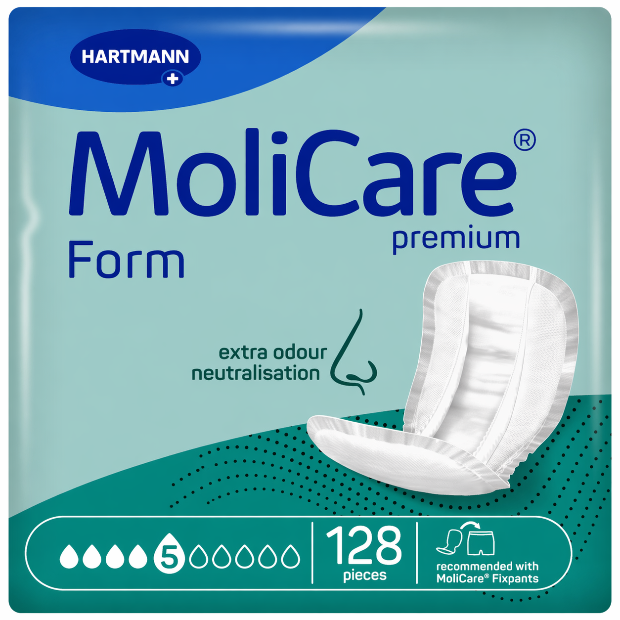128 x MoliCare Premium Form Extra | 5 Drops | Incontinence Pads | 4 Packs of 32