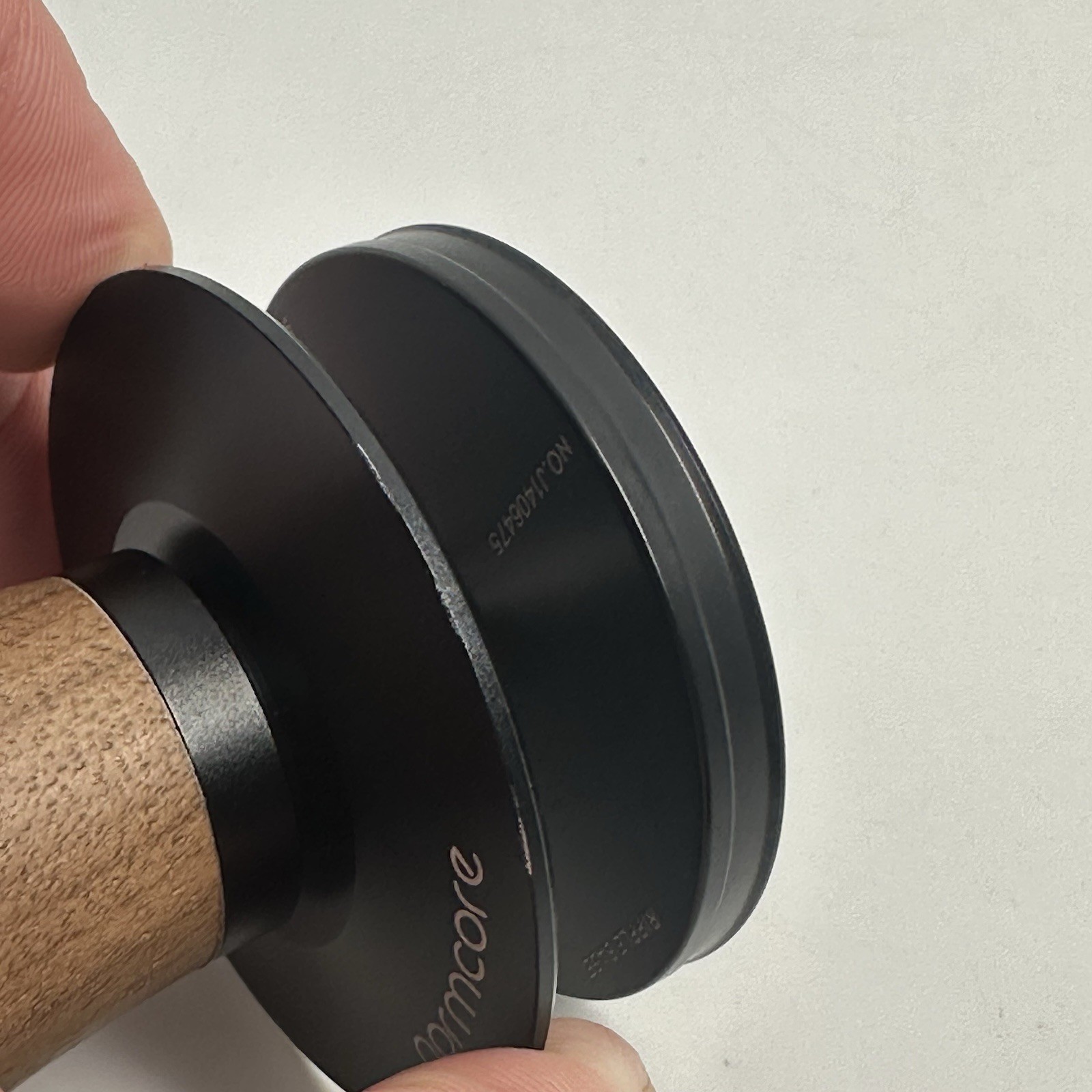 Normcore 58.5mm Coffee Tamper V4 Walnut Titanium Ripple Base Spring-Loaded READ!