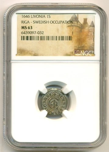 Livonia (Latvia) Swedish Occupation 1646 Silver Solidus Riga Mint MS63 NGC