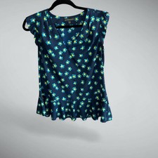 Banana Republic Blouse Blue Floral Sleeveless Ruffle Hem Size Small