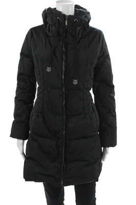 Moncler Womens Black Quilted Puffer Jacket Drawstring High Neck Size 0