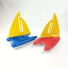 Vintage Catamaran Sailboats Blue Red Boat American Plastic Toy MADE IN USA
