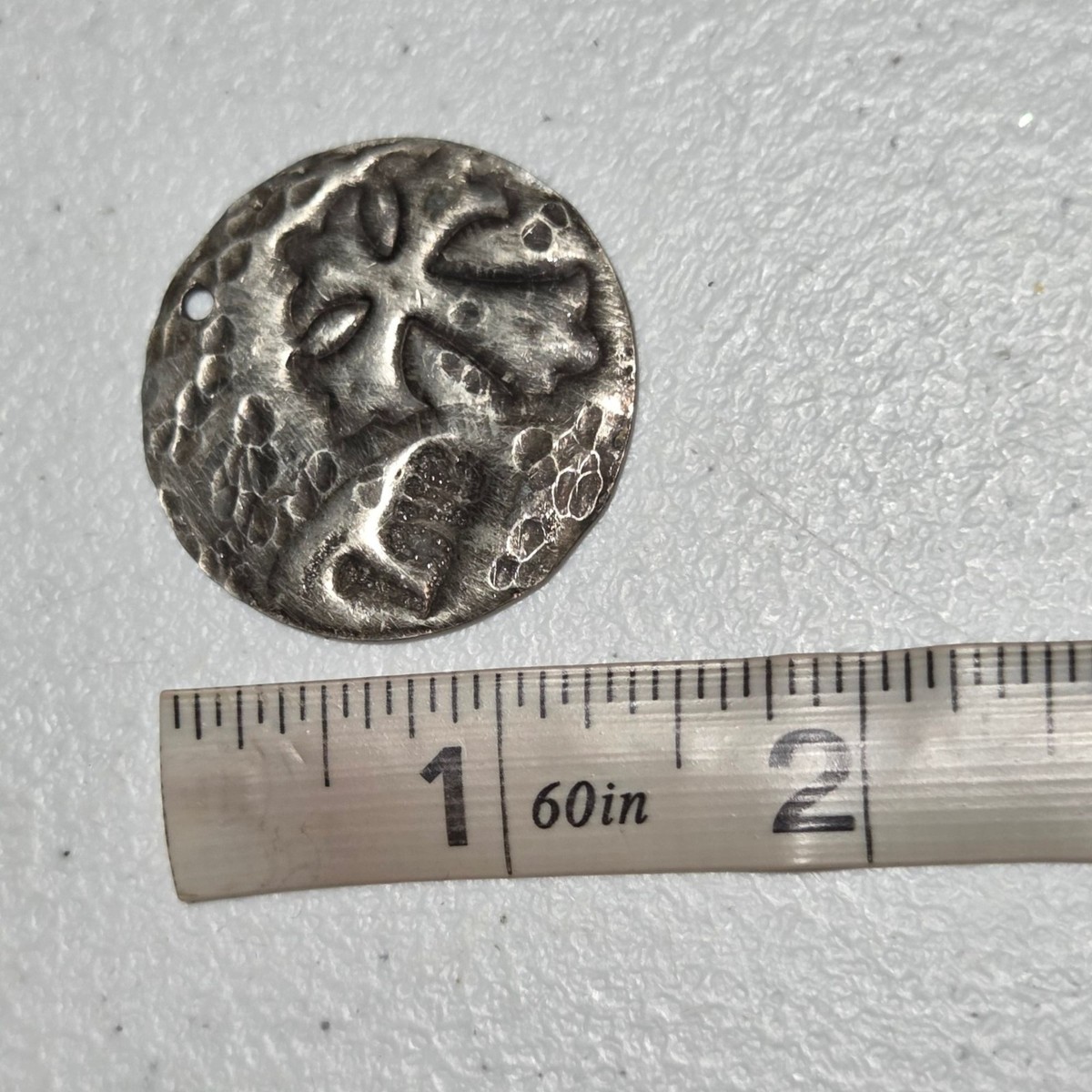 Handmade Rustic Silver Round Charm Hammered Texture Cross Elephant Jewelry DIY View 3
