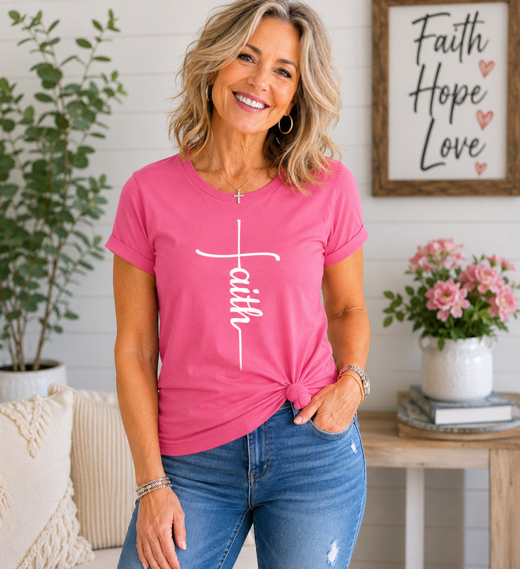 Faith Cross Shirt, Christian T-Shirt, Minimalist Scripture Tee Medium