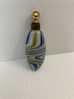 Atq Lauscha Bimini Glass Mini Perfume Bottle Brass Dauber Swirl Flacon (D3-48)