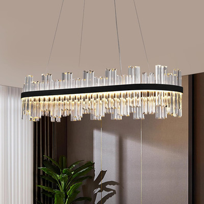 Black Led Modern Crystal Chandelier: 39.3'' Rectangle Linear 3 Color Dimmable Cha