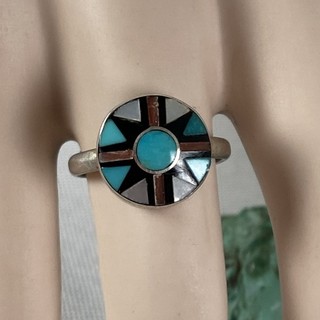 Angelina Laahty Vintage Inlay Sterling Silver Ring Sz 6.5 Native American Zuni.