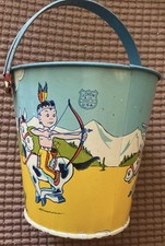Nice VIntage J CHEIN 4 1/4" Sand Pail With A Cowboy  Indian On Horses