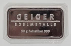 Geiger Edelmetalle Silver Rectangle 50 Gram Bar .999 Fine Silver Rare Bar
