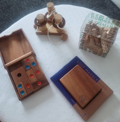 4 x Vintage Holzpuzzle Restposten 3d 70er 80er Jahre Knobelspiele