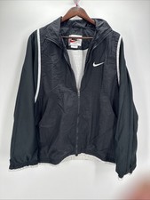 Vintage Nike Windbreaker Jacket XL Black White Swoosh Full Zip 90s Mesh Lined