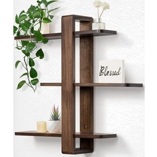 Wandregal Holz, Schweberegal, Hängeregal, Modern, 3-stöckig, Walnuss, 50x58 cm