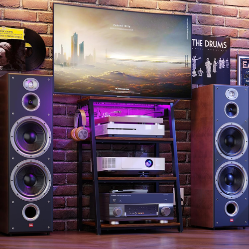 Mueble AV 4 niveles con regletas luces LED madera soporta consola tv ganchos - Picture 9 of 12