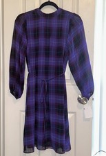 NWT Ann Taylor Dress Size Small Purple Plaid Long Sleeve S