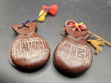 Vintage Double Castanets Wooden Hand Carved Held Havana Cuba Musical Instrument