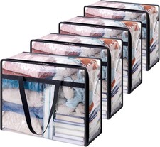4 Pack Clear Clothes Storage Bags, 40L Plastic Blanket Storage Bags with Zipper