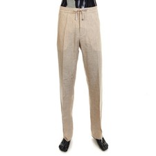 BRETT JOHNSON 995$ Sand Brown Silk, Wool & Linen Casual Pants With Drawstring