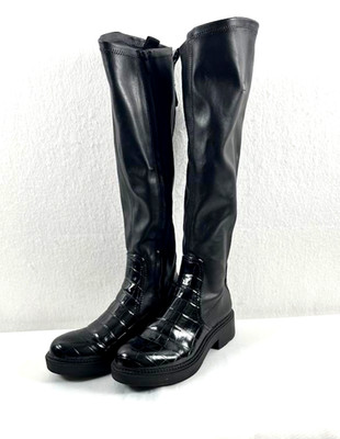 Franko Sarto Keaton Knee High Boots Black Full Zip Size 7.5M Croc Printed