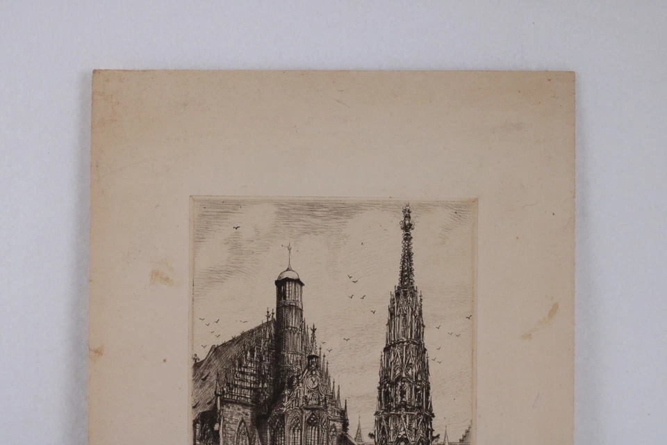 "Nuremberg's Hauptmarkt" grabado original grabado firmado Scheirer Foto 2 de 4