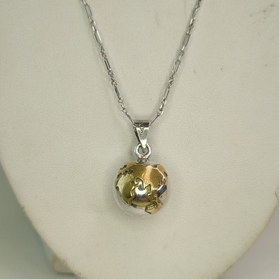 Vintage Sterling Silver 925 Mexican Globe Bell Charm Gold Tone Dangle
