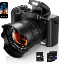 8K Digital Camera for Photography, 88MP Autofocus Wifi Vlogging Camera for Youtu