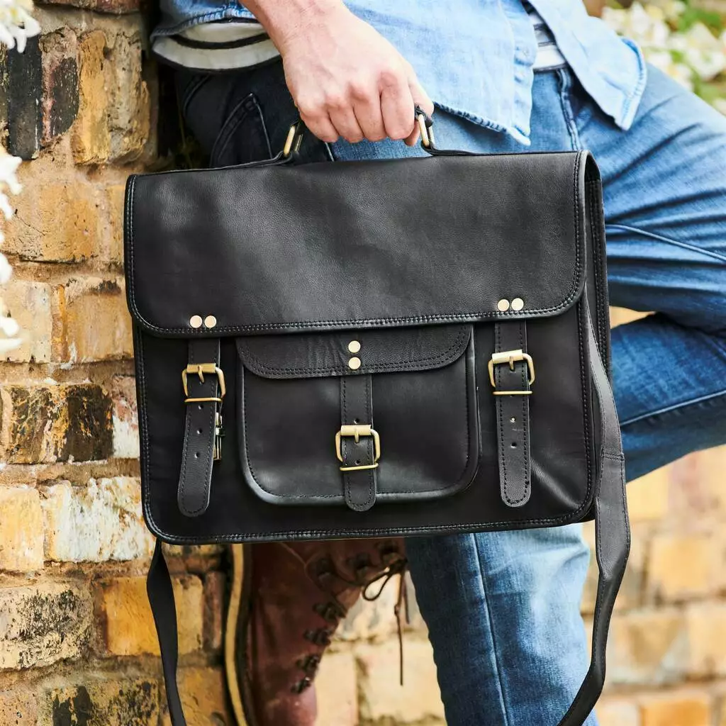Mens black satchel clearance