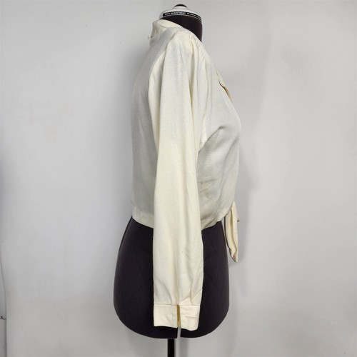 Blusa Top Vintage Taurus II Crema Recortada Corbata Frontal Manga Larga Mujer Talla 10 - Imagen 7 de 13