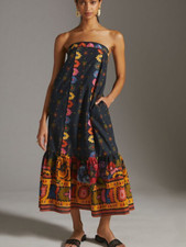 Farm Rio Anthropologie Embroidered Maxi Dress Black Embroidery Large L NWT 260$