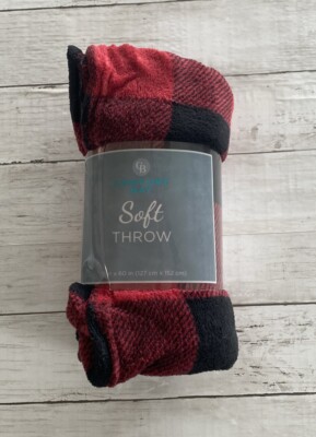 Comfort Bay Soft Throw Blanket Red & Black Plaid 50'' x 60'' New