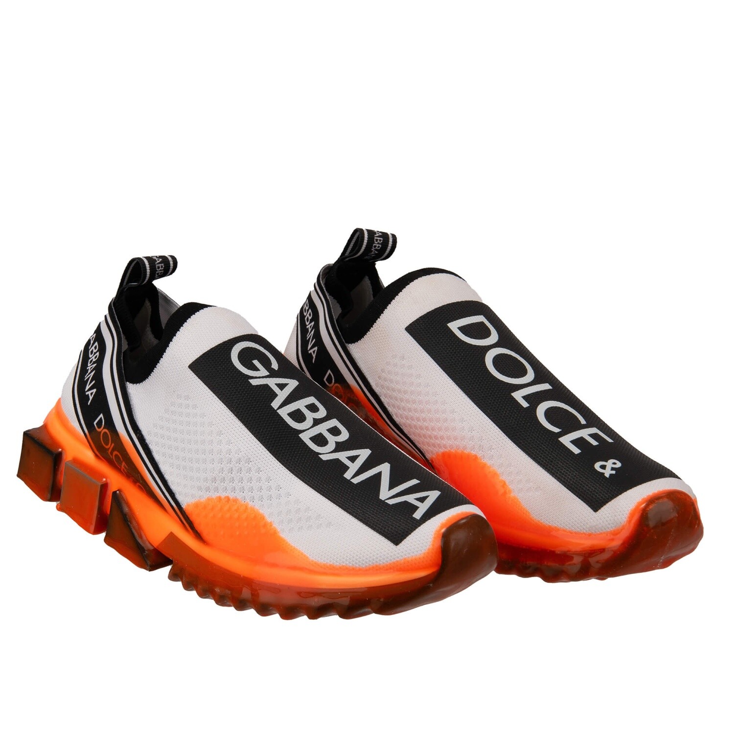 DOLCE & GABBANA Slip-On Sneaker Shoes SORRENTO Logo Stripes Orange White 12639