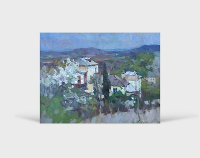 #ad #ad Oil painting Cloudy April Ukrainian painter canvas original rural landscape art $499.00