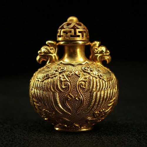 Chinases Copper Gilded Handmade Exquisite Phoenix Snuff Bottle 23185 - 第 1/9 張圖片