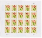 USPS Flowers Red Tulips Sheet of 20 Stamps - MNH In stock (5900)