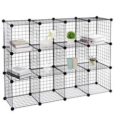12 Cube Wire Cube Shelving Rack Organizer Bookshelf Shelving Storage Metal Black
