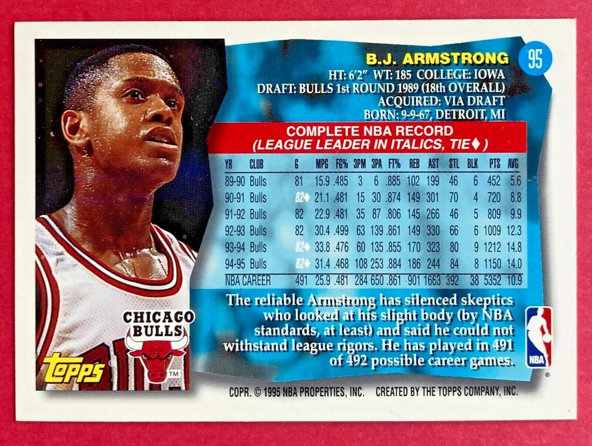 1995 Topps B.J. Armstrong #95 Basketball Card Chicago Bulls (1x
