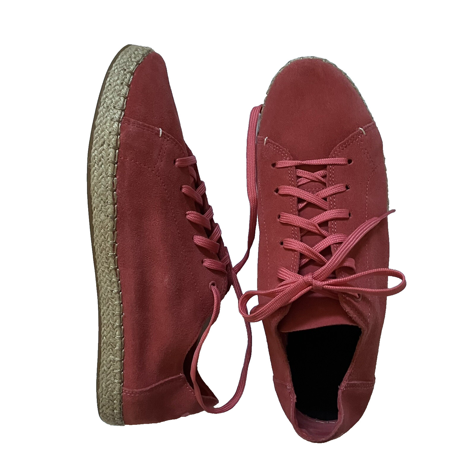 TOMS Lena Women SZ Suede Hibiscus Red Lace Up Espadrille
