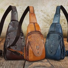 Genuine Leather Sling Bag Embossed Crocodile Pattern Leather Crossbody Sling