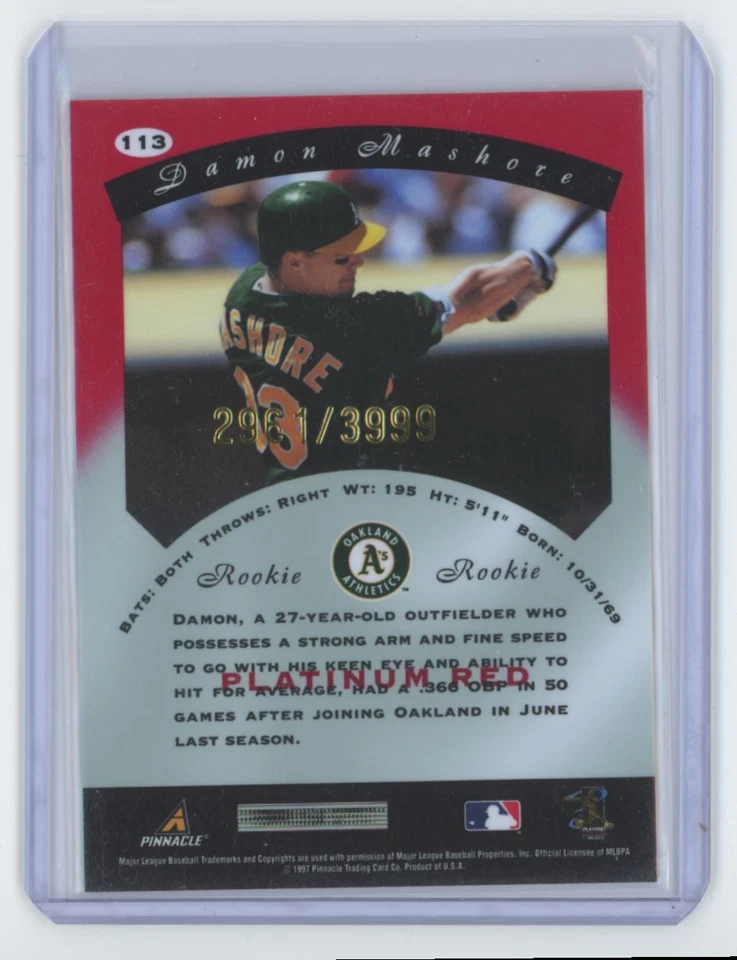 1997 PINNACLE TOTALLY CERTIFIED DAMON MASHORE . 29613 OAKLAND ATHLETICS #113 - Image 2 of 2